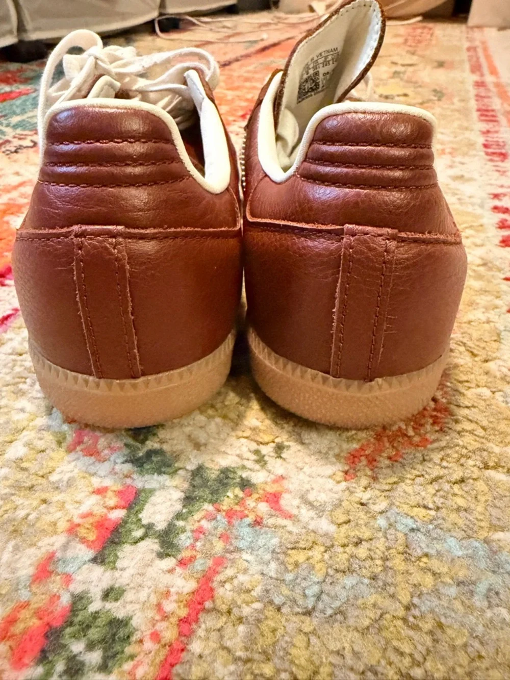 ADIDAS Brown Leather Sneakers with White Stripes. Size US men’s 6.5 / Women’s 8 - Picture 12 of 13